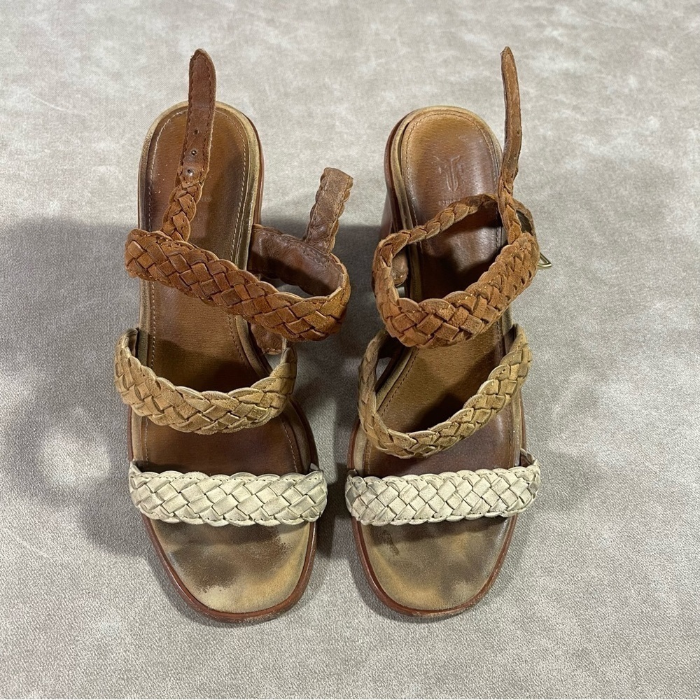 FRYE Amy Suede Braided Block Heel Sandals Sz‎ 7